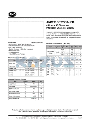 AND791GST datasheet - Intelligent Character Display