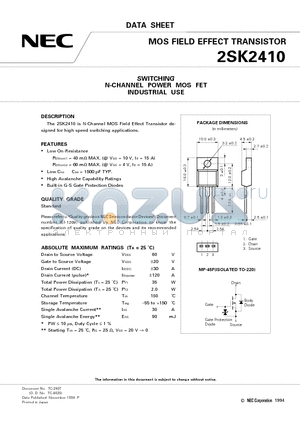 2SK2410 datasheet - SWITCHING N-CHANNEL POWER MOS FET INDUSTRIAL USE