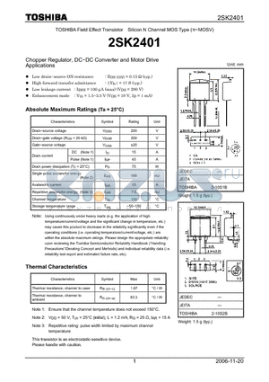 2SK2401_06 datasheet - Silicon N Channel MOS Type Chopper Regulator, DC−DC Converter and Motor Drive Applications
