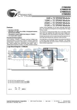 CYM9260 datasheet - 64K(128K, 256K, 512K) x 72 SRAM Module