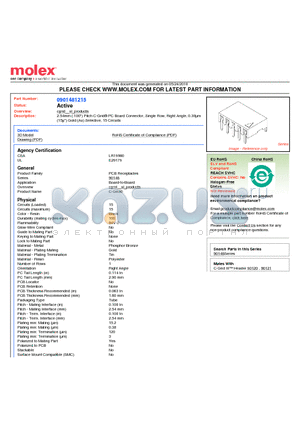 0901481215 datasheet - 2.54mm (.100) Pitch C-Grid^ PC Board Connector, Single Row, Right Angle, 0.38lm (15l) Gold (Au) Selective, 15 Circuits