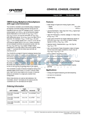 CD4052BM datasheet - CMOS Analog Multiplexers/Demultiplexers with Logic Level Conversion