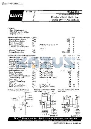 2SK2406 datasheet - Ultrahigh-Speed Switching, Motor Driver Applications