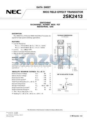2SK2413 datasheet - SWITCHING N-CHANNEL POWER MOS FET INDUSTRIAL USE