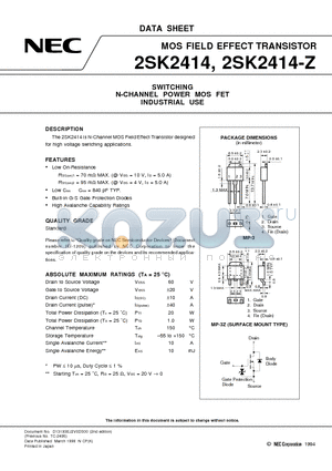 2SK2414 datasheet - SWITCHING N-CHANNEL POWER MOS FET INDUSTRIAL USE