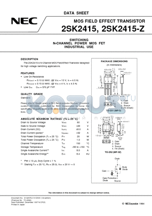 2SK2415-Z datasheet - SWITCHING N-CHANNEL POWER MOS FET INDUSTRIAL USE