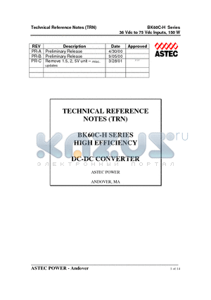 BK60C-048L-033F40H datasheet - 36 Vdc to 75 Vdc Inputs, 150 W