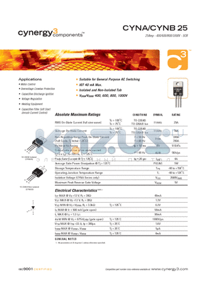 CYNB25-600 datasheet - 25Amp - 400/600/800/1000V - SCR