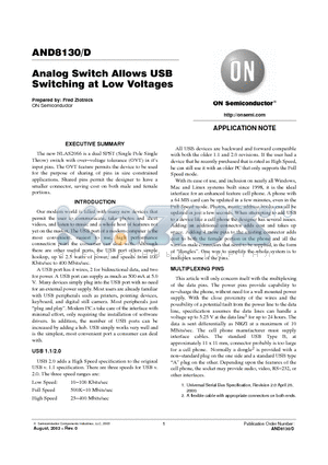 AND8130 datasheet - Analog Switch Allows USB Switching at Low Voltages