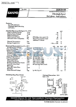 2SK2440 datasheet - Ultrahigh-Speed Switching Applications