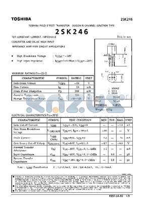 2SK246GR datasheet - N CHANNEL JUNCTION TYPE (FOR CONSTANT CURRENT, IMPEDANCE CONVERTER AND DC-AC HIGH INPUT IMPEDANCE AMPLIFIER CIRCUIT APPLICATIONS)
