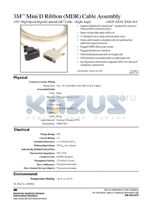 14H26-SZ3M-500-0LC datasheet - 3M Mini D Ribbon (MDR) Cable Assembly