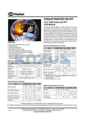 ANDPSI104EA5S-HB-KIT datasheet - 10.4 XGA Color p-Si TFT LCD Module