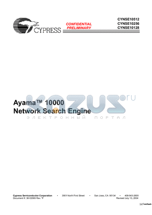 CYNSE10256-133FGC datasheet - Ayama 10000 Network Search Engine