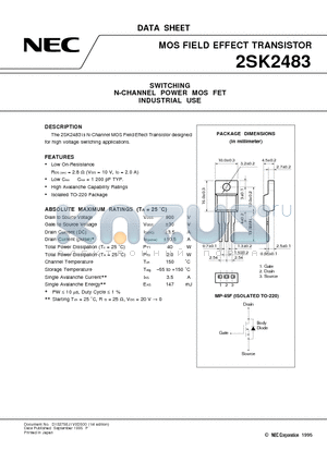 2SK2483 datasheet - SWITCHING N-CHANNEL POWER MOS FET INDUSTRIAL USE
