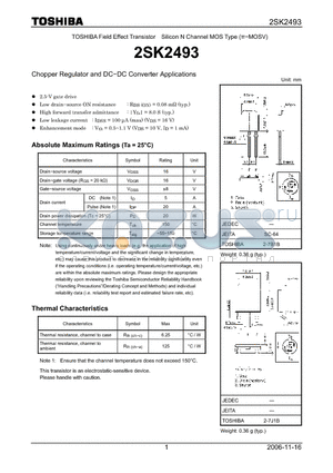 2SK2493_06 datasheet - Silicon N Channel MOS Type Chopper Regulator and DC−DC Converter Applications