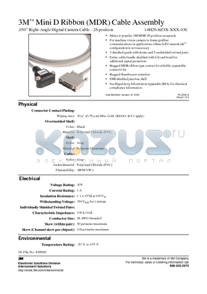 14H26-SZ3S-050-03C datasheet - 3M Mini D Ribbon (MDR) Cable Assembly