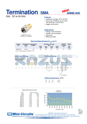 ANNE-50X datasheet - Termination SMA 50 DC to 20 GHz