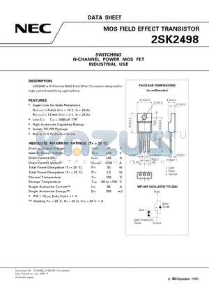 2SK2498 datasheet - SWITCHING N-CHANNEL POWER MOS FET INDUSTRIAL USE