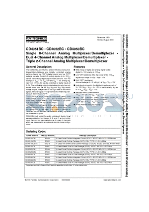 CD4053BCN datasheet - Single 8-Channel Analog Multiplexer/Demultiplexer . Dual 4-Channel Analog Multiplexer/Demultiplexer . Triple 2-Channel Analog Multiplexer/Demultiplexe