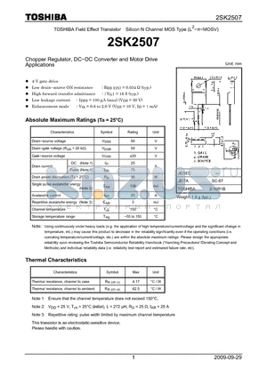 2SK2507 datasheet - Chopper Regulator, DC−DC Converter and Motor Drive Applications
