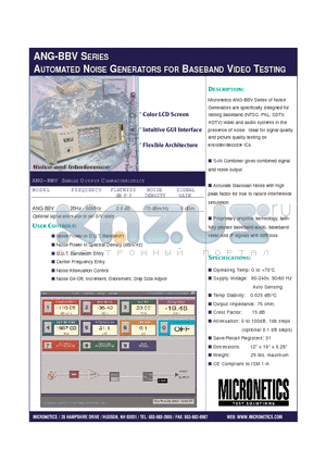 ANG-BBV-A datasheet - AUTOMATED NOISE GENERATORS FOR BASEBAND VIDEO TESTING