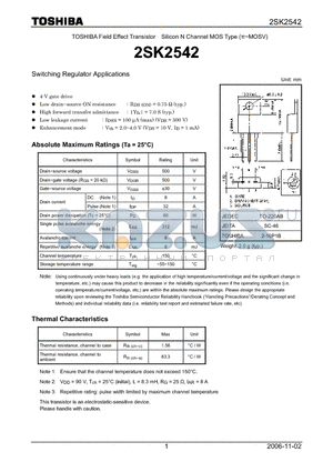 2SK2542_06 datasheet - Silicon N Channel MOS Type Switching Regulator Applications