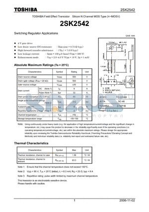 2SK2542 datasheet - Silicon N Channel MOS Type Switching Regulator Applications