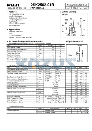 2SK2562-01R datasheet - N-channel MOS-FET