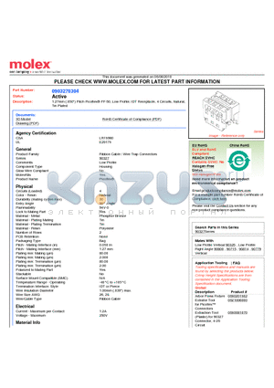 0903270304 datasheet - 1.27mm (.050) Pitch Picoflex^ PF-50, Low Profile, IDT Receptacle, 4 Circuits, Natural, Tin Plated