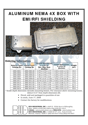 ANS-3807 datasheet - ALUMINUM NEMA 4X BOX WITH EMI/RFI SHIELDING