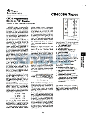 CD4059A datasheet - CMOS PROGRAMMABLE DIVIDE-BY-N COUNTER