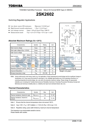 2SK2602 datasheet - Silicon N Channel MOS Type Switching Regulator Applications