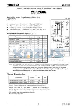 2SK2606 datasheet - DC−DC Converter, Relay Drive and Motor Drive Applications