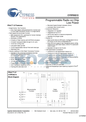 CYRF69213-40LFXC datasheet - Programmable Radio on Chip Low Power
