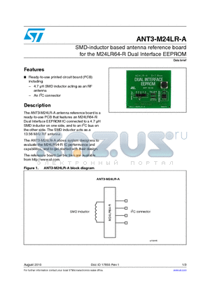 ANT3-M24LR-A datasheet - SMD-inductor based antenna reference board for the M24LR64-R Dual Interface EEPROM