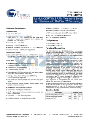 CYRS1542AV18 datasheet - 72-Mbit QDR^ II SRAM Two-Word Burst