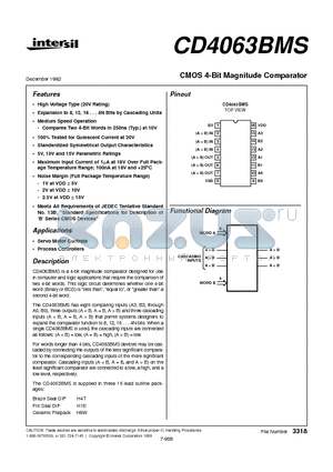 CD4063 datasheet - CMOS 4-Bit Magnitude Comparator