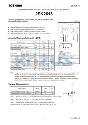 2SK2613 datasheet - Switching Regulator Applications, DC-DC Converter and Motor Drive Applications