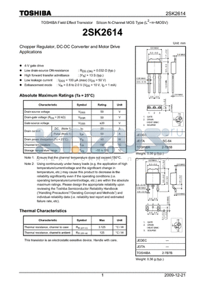 2SK2614 datasheet - Chopper Regulator, DC-DC Converter and Motor Drive Applications