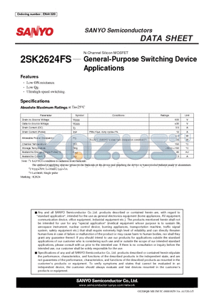 2SK2624FS datasheet - N-Channel Silicon MOSFET General-Purpose Switching Device Applications
