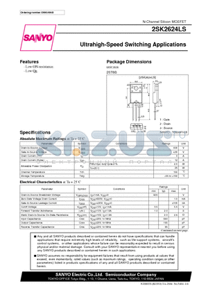 2SK2624LS datasheet - Ultrahigh-Speed Switching Applications