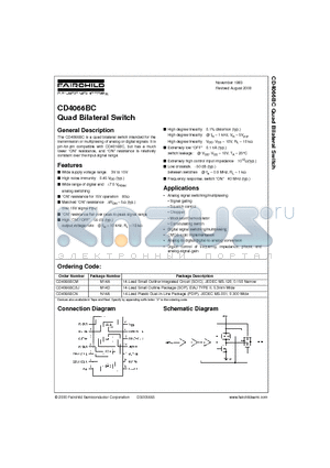 CD4066BCM datasheet - Quad Bilateral Switch
