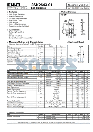 2SK2643-01 datasheet - N-channel MOS-FET