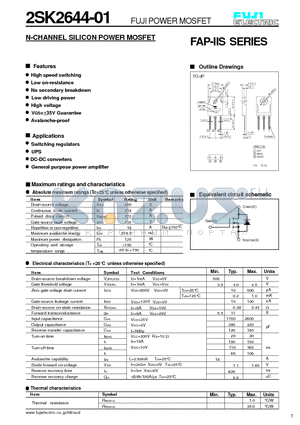 2SK2644-01 datasheet - N-CHANNEL SILICON POWER MOSFET