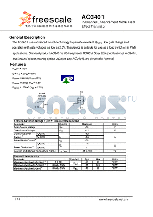 AO3401 datasheet - P-Channel Enhancement Mode Field Effect Transistor