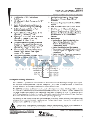 CD4066BNSRE4 datasheet - CMOS QUAD BILATERAL SWITCH