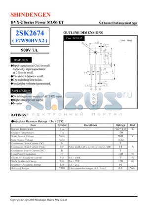 2SK2674 datasheet - HVX-2 Series Power MOSFET(900V 7A)