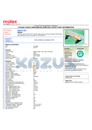 0905721401 datasheet - 2.54mm (.100) Pitch QF-50 Header, Right Angle, Dual Row, Shrouded, DIN Keying, with Latch/Eject Levers, 40 Circuits, 0.1 lm Gold (Au)