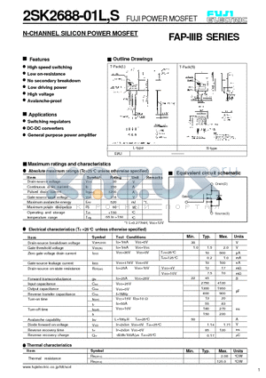 2SK2688-01L datasheet - N-CHANNEL SILICON POWER MOSFET